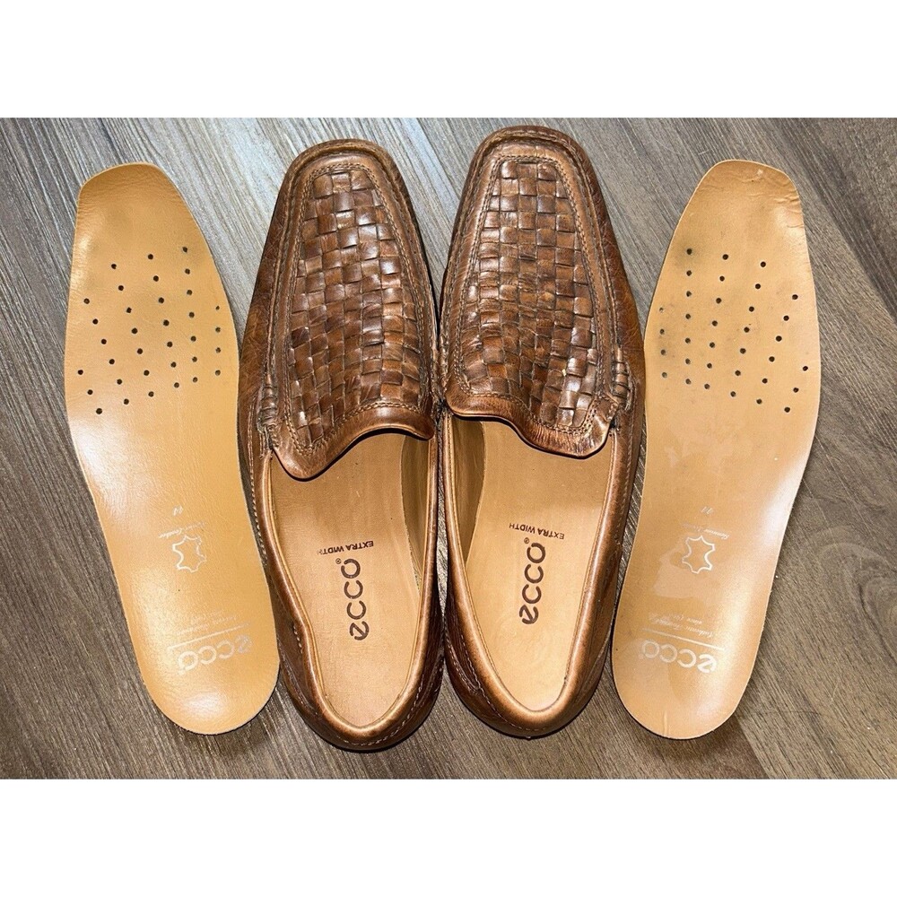 Ecco Brown Leather Woven Slip On Dress Shoes Men’s Size 44 US 10-10.5
